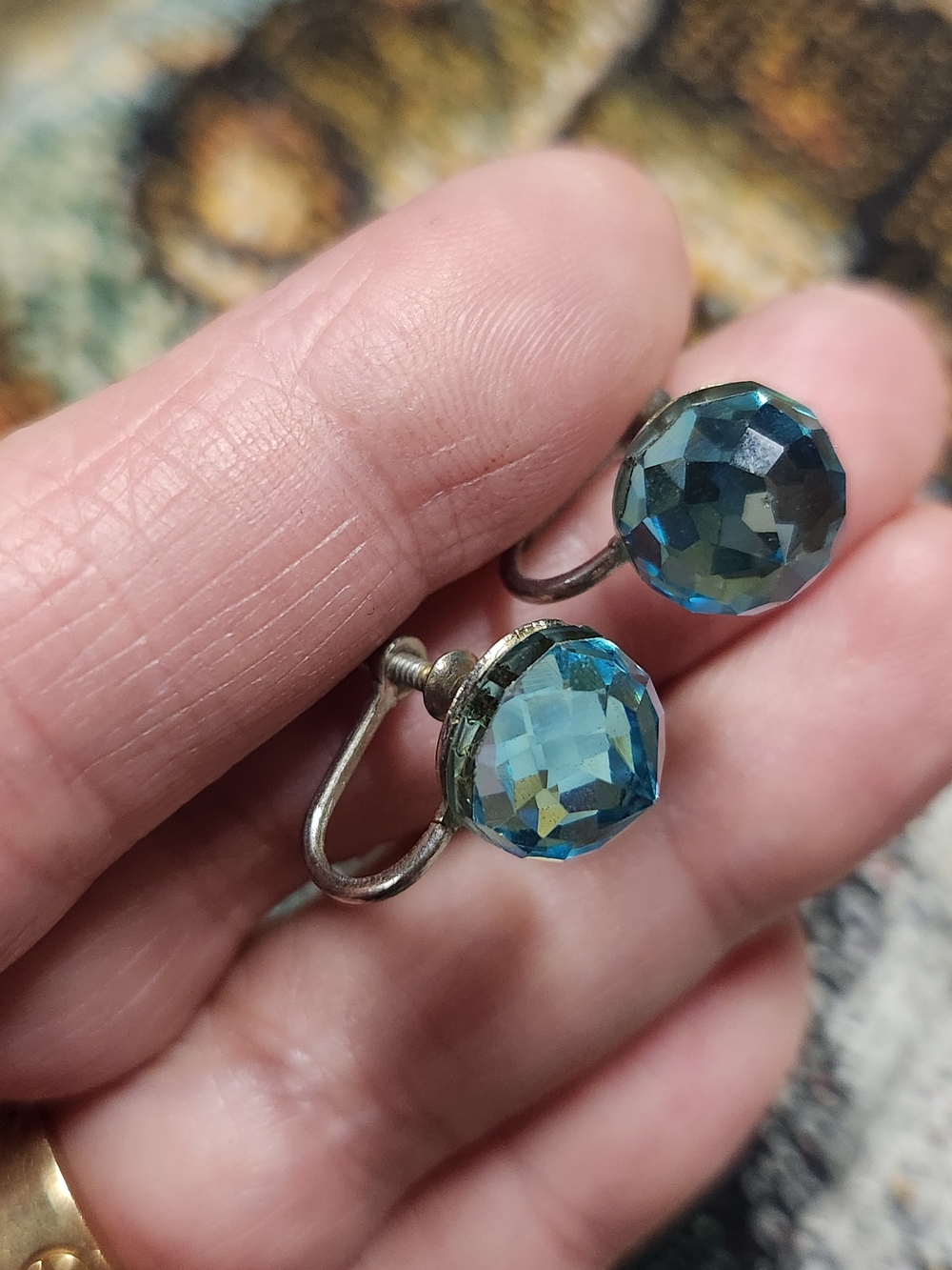 Monet Blue Crystal Faceted Drop Earrings - Picture 2 of 16